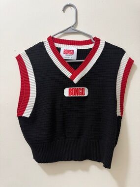 BONGO Black Red White Knit Sleeveless V-Neck Vest